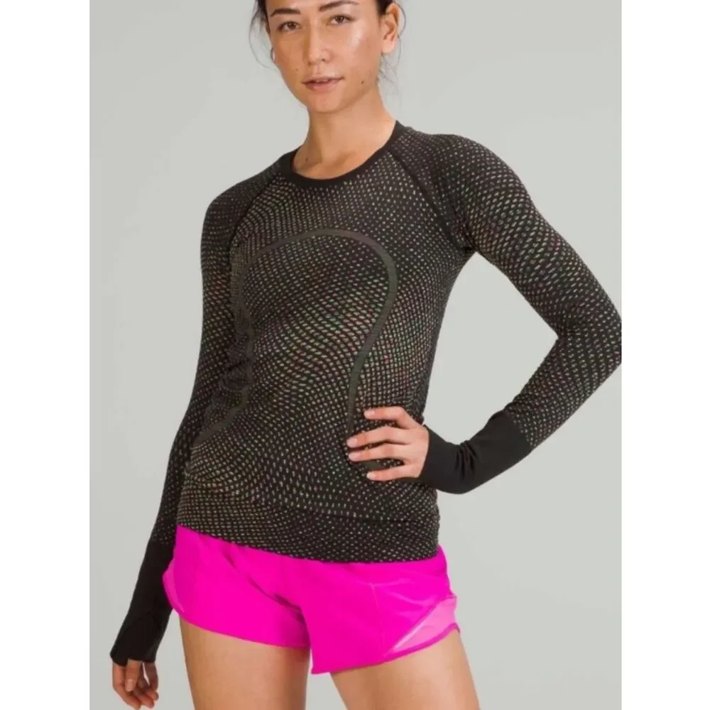 Lululemon long sleeve swiftly tech grid warp black neon multi size 8